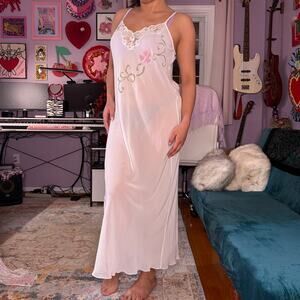 Vintage Y2K sheer white floral coquette slip dress